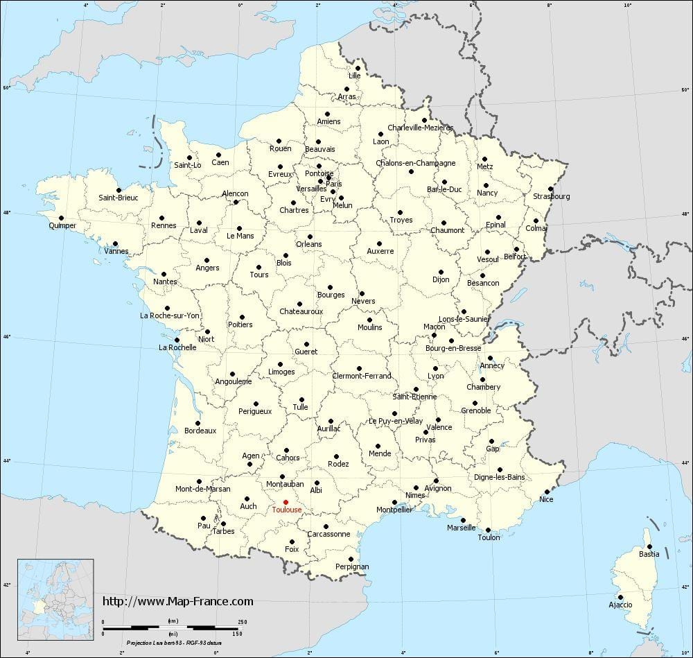mapa da frança, mostrando-Toulouse
