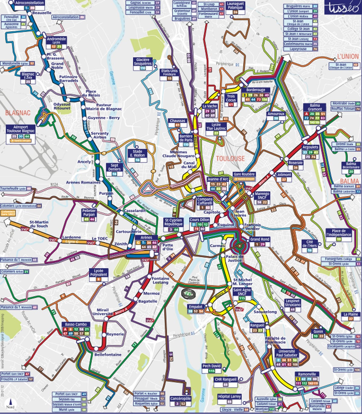 Toulouse ônibus mapa de rotas
