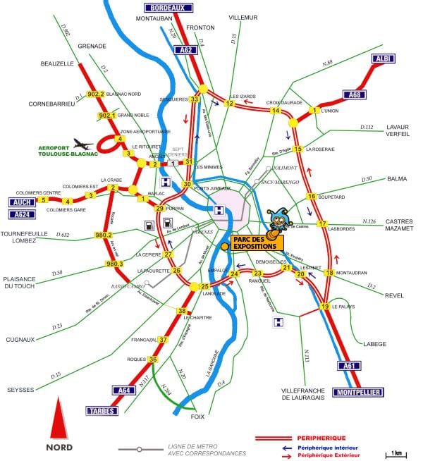 mapa de Toulouse estrada
